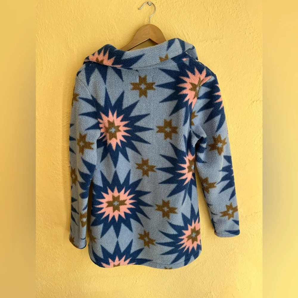 DUDLEY STEPHENS Fleece Half Zip Pullover Women S Blue Pink Americana Patchwork - Picture 4 of 10